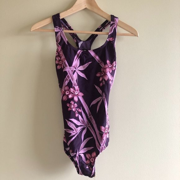 Speedo one piece Swimsuit Purple Floral Print Womens Size 6‎ - Picture 1 of 5
